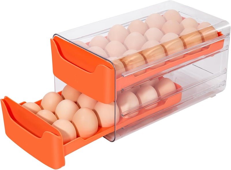 XCX Egg Storage for Refrigerator, Egg Holder for Kitchen Countertop, PET & PP Egg Container for Fridge, Egg Dispenser for 36 Eggs, Double Layer, 18 Eggs per Layer (Orange) - Image 1